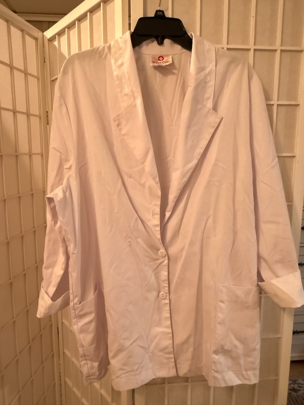 White Cross White Medical Scrub Top with Red Logo